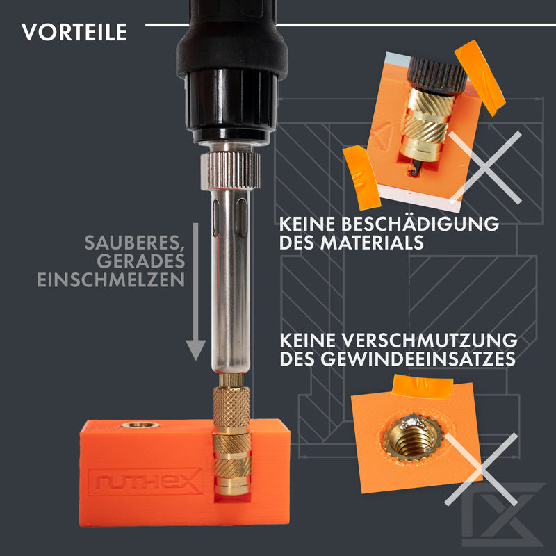 ruthex 1x Einschmelzhilfe M10 3/8" - für ruthex Gewindeeinsätze M10-3/8" kompatibel mit allen ruthex Adaptern