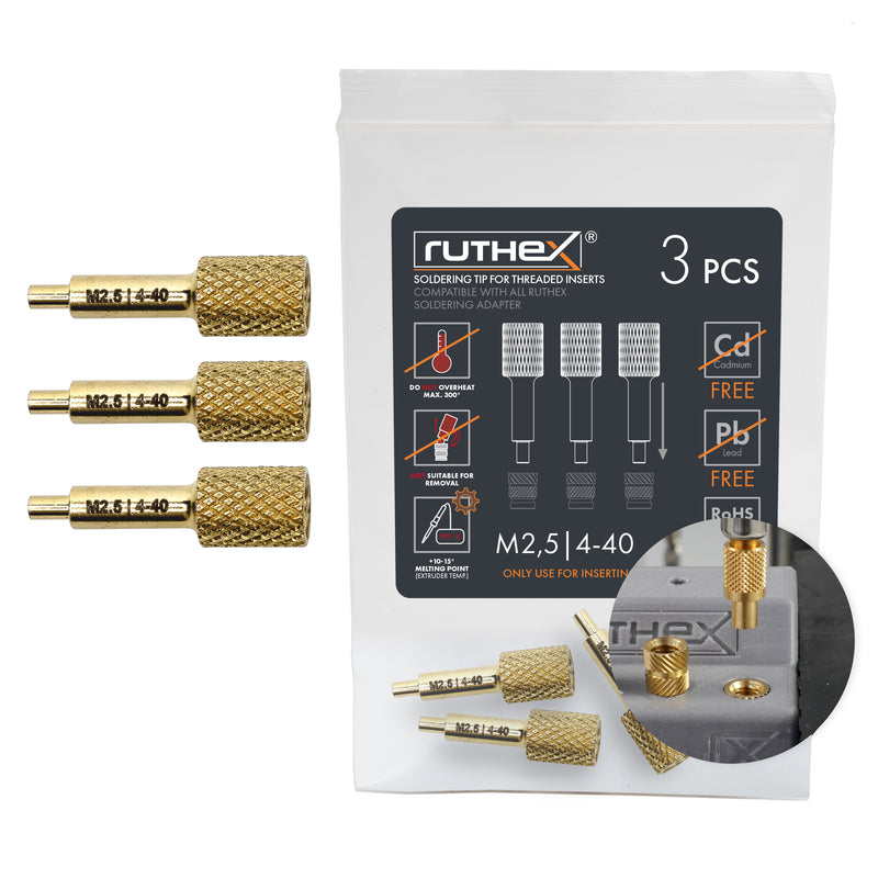 ruthex 3x Ersatz-Einschmelzhilfen M2,5 - #4-40 für ruthex Gewindeeinsätze M2,5 - #4-40 kompatibel mit allen ruthex Adaptern