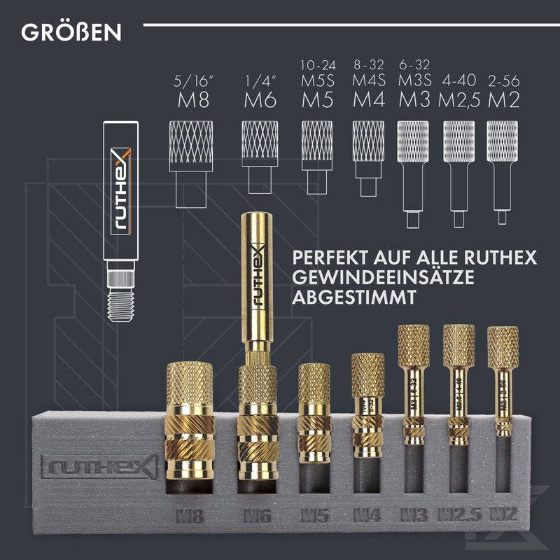 ruthex 7x soldering tips/melting aid set - soldering iron tips for ruthex threaded inserts M2/ M2.5/ M3/ M4/ M5/ M6/ M8 - #2-56/ #4-40/ #6-32/ #8-32/ #10-24/1/4" with adapter for soldering iron 900M/T18