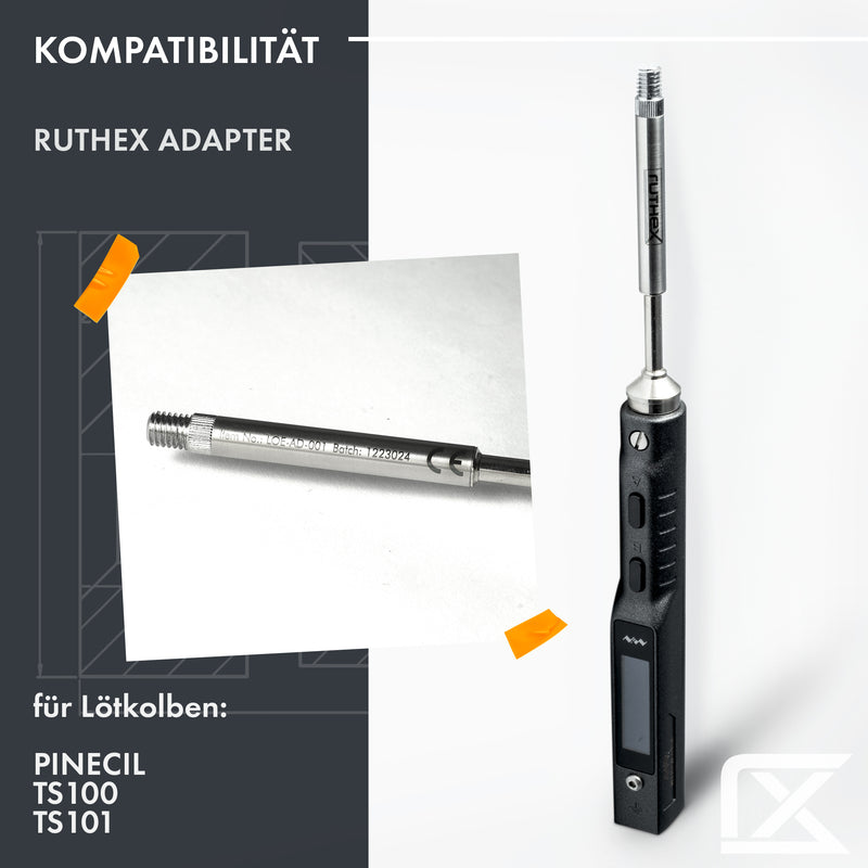 ruthex 1x Lötspitzen Adapter der Serie TS100 / TS101 / PINECIL kompatibel mit ruthex Einschmelzhilfen LOE-SET-011 zum Einsetzen von Gewindeeinsätzen im 3D-Druck