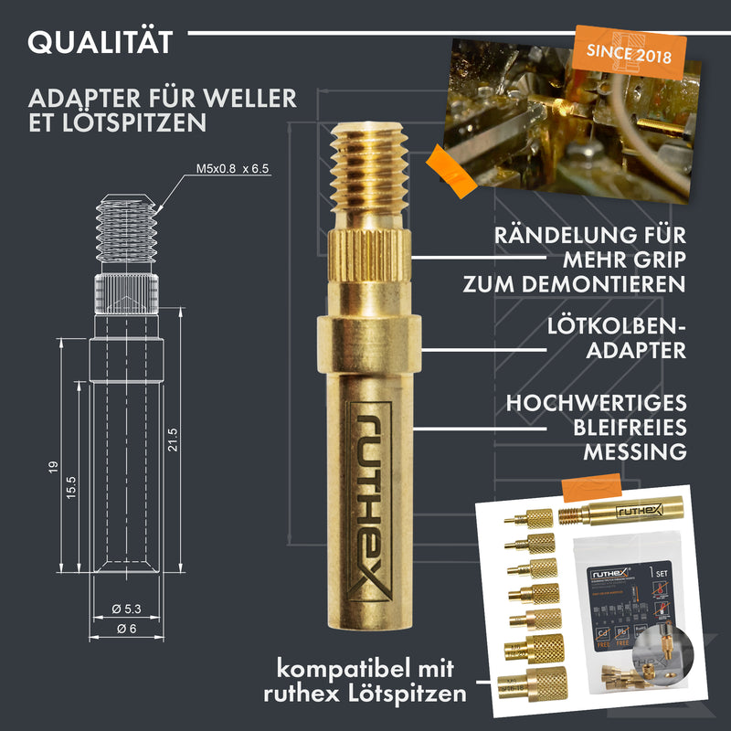 ruthex 2x soldering tip adapter for Weller series ET &amp; LT - soldering iron tip compatible with Weller soldering iron WE1010, WP80, WEP70 for ruthex soldering tips for inserting threaded inserts in 3D printing