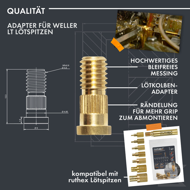 ruthex 2x Lötspitzen Adapter für Weller Serie ET & LT - Lötkolbenspitze kompatibel mit Weller Lötkolben WE1010, WP80, WEP70 für ruthex Lötspitzen zum Einsetzen von Gewindeeinsätzen im 3D-Druck