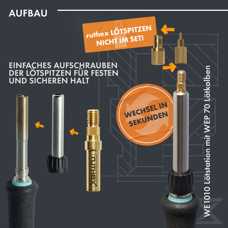 ruthex 2x soldering tip adapter for Weller series ET &amp; LT - soldering iron tip compatible with Weller soldering iron WE1010, WP80, WEP70 for ruthex soldering tips for inserting threaded inserts in 3D printing