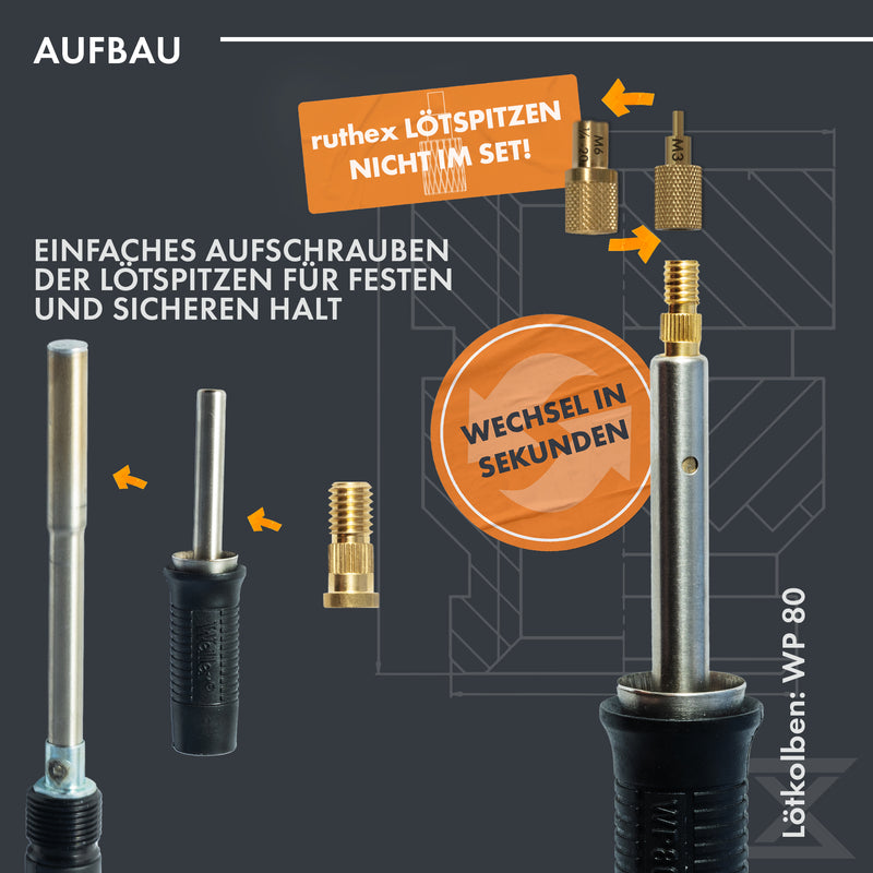 ruthex 2x Lötspitzen Adapter für Weller Serie ET & LT - Lötkolbenspitze kompatibel mit Weller Lötkolben WE1010, WP80, WEP70 für ruthex Lötspitzen zum Einsetzen von Gewindeeinsätzen im 3D-Druck