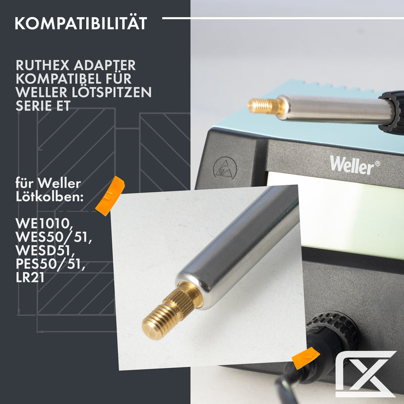 ruthex 2x Lötspitzen Adapter für Weller Serie ET & LT - Lötkolbenspitze kompatibel mit Weller Lötkolben WE1010, WP80, WEP70 für ruthex Lötspitzen zum Einsetzen von Gewindeeinsätzen im 3D-Druck