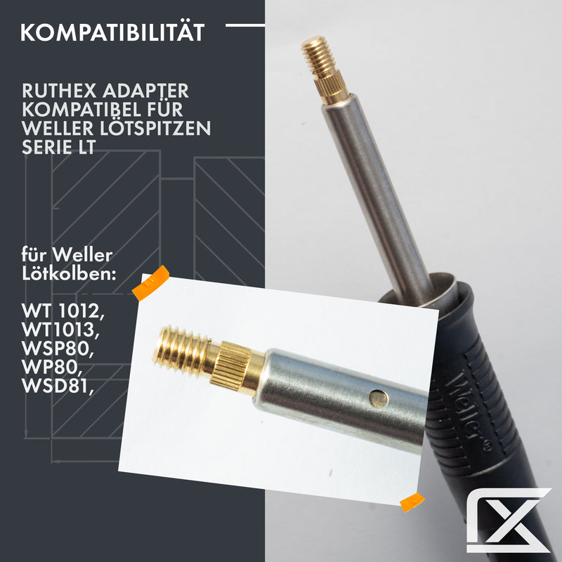 ruthex 2x Lötspitzen Adapter für Weller Serie ET & LT - Lötkolbenspitze kompatibel mit Weller Lötkolben WE1010, WP80, WEP70 für ruthex Lötspitzen zum Einsetzen von Gewindeeinsätzen im 3D-Druck