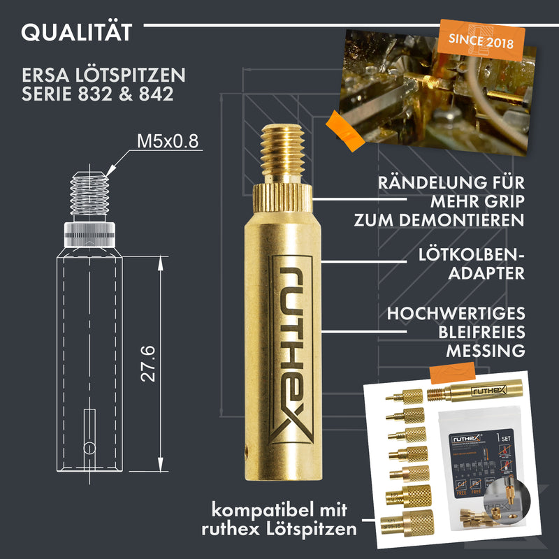 ruthex 2x soldering tip adapter for ERSA series 832, 842 &amp; 102 - soldering iron tip compatible with ERSA soldering iron i-Tool Pico, PTC 70 for ruthex soldering tips for inserting threaded inserts in 3D printing