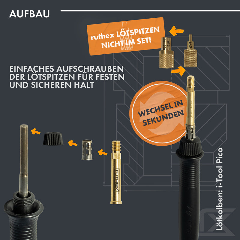 ruthex 2x Lötspitzen Adapter für ERSA Serie 832, 842 & 102 - Lötkolbenspitze kompatibel mit ERSA Lötkolben i-Tool Pico, PTC 70 für ruthex Lötspitzen zum Einsetzen von Gewindeeinsätzen im 3D-Druck