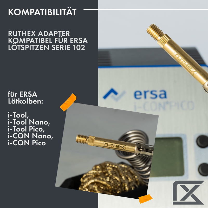 ruthex 2x soldering tip adapter for ERSA series 832, 842 &amp; 102 - soldering iron tip compatible with ERSA soldering iron i-Tool Pico, PTC 70 for ruthex soldering tips for inserting threaded inserts in 3D printing