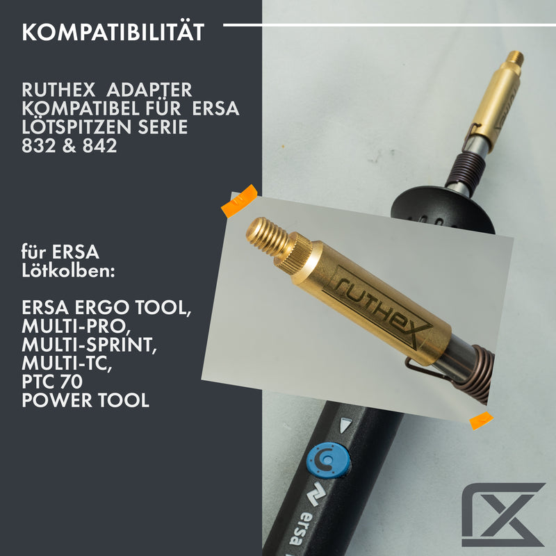 ruthex 2x Lötspitzen Adapter für ERSA Serie 832, 842 & 102 - Lötkolbenspitze kompatibel mit ERSA Lötkolben i-Tool Pico, PTC 70 für ruthex Lötspitzen zum Einsetzen von Gewindeeinsätzen im 3D-Druck